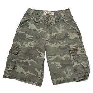 Levis Camo Cargo Shorts Boys Green Canvas Camouflage Fringe Cutoff Hem Size 8